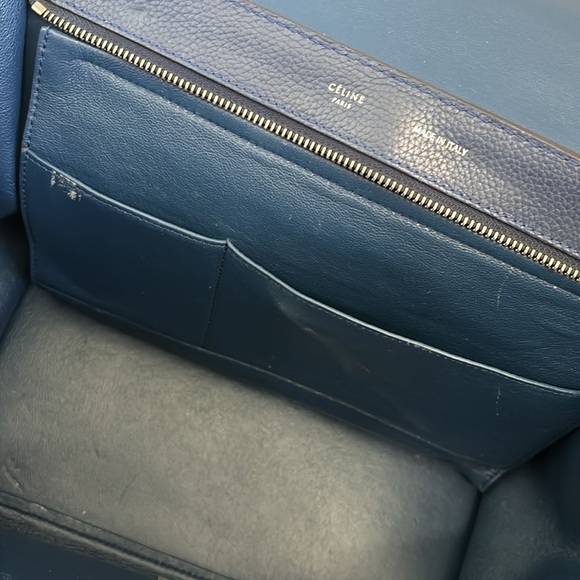 CELINE navy blue leather & suede TRAPEZE MEDIUM Bag - Picture 13 of 13